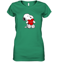 Load image into Gallery viewer, Valentine Snoopy Hugging Heart T-shirt Women's V-Neck T-Shirt