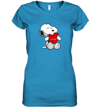 Load image into Gallery viewer, Peanuts Valentine Snoopy Hugging Heart Women's V-Neck T-Shirt